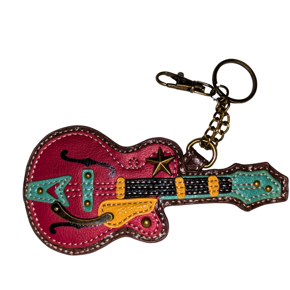 Chala Red and Teal Guitar Key Chain Bag Tag